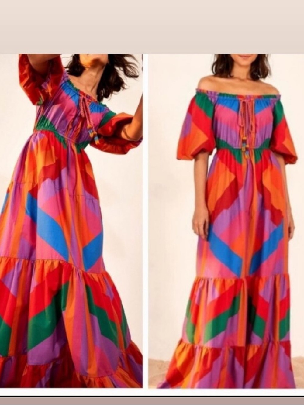 FARM Rio Bright Multicolor Off-Shoulder Maxi Dress
